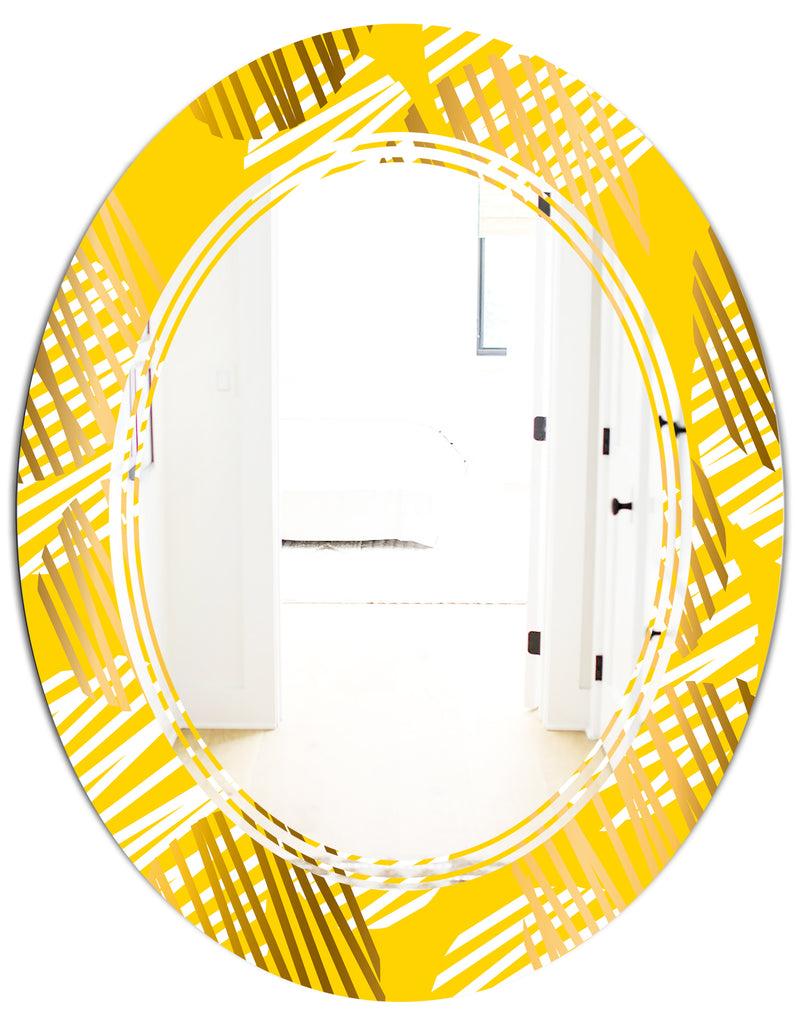 DesignQ Abstract Retro Geometric IV - Modern Round Or Oval Wall Mirror - Triple C