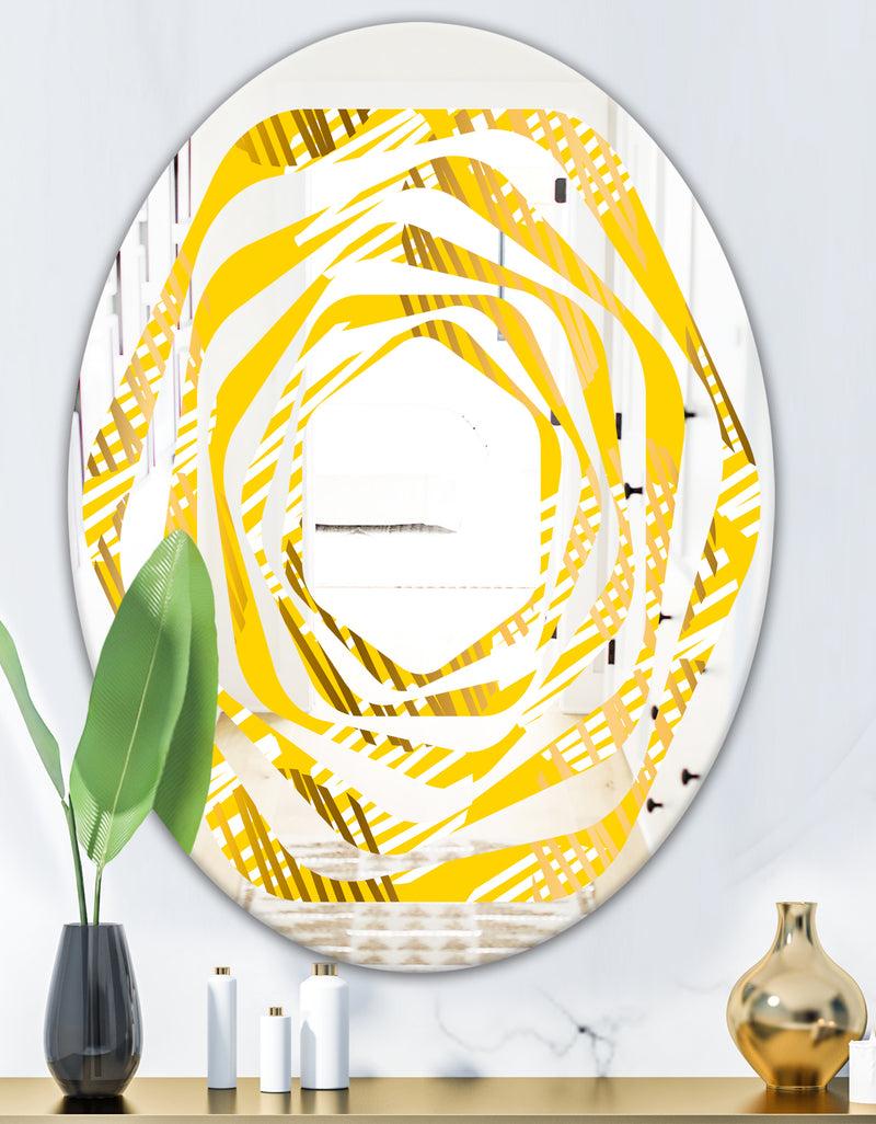 DesignQ Abstract Retro Geometric IV - Modern Round Or Oval Wall Mirror - Whirl