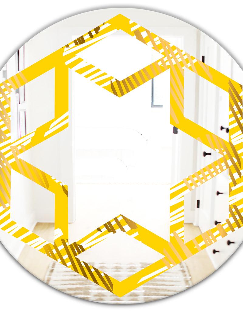 DesignQ Abstract Retro Geometric IV - Modern Round Or Oval Wall Mirror - Hexagon Star