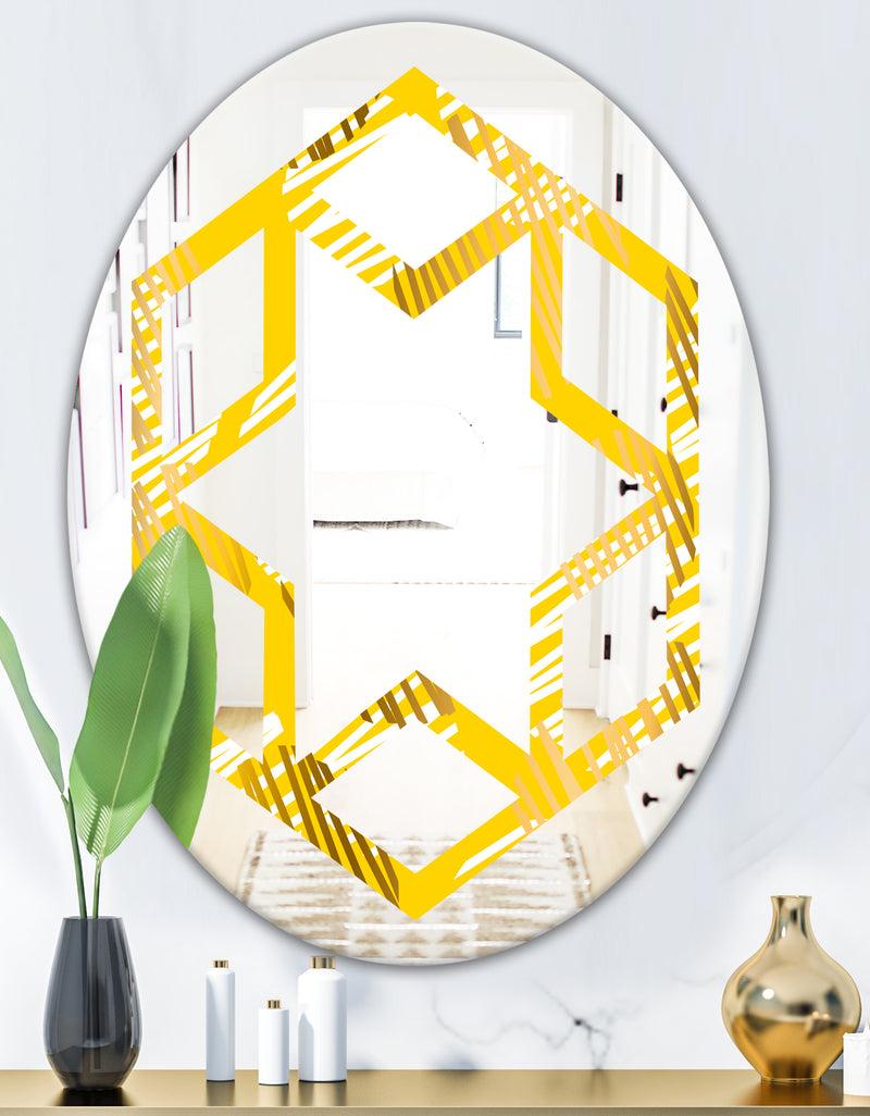 DesignQ Abstract Retro Geometric IV - Modern Round Or Oval Wall Mirror - Hexagon Star