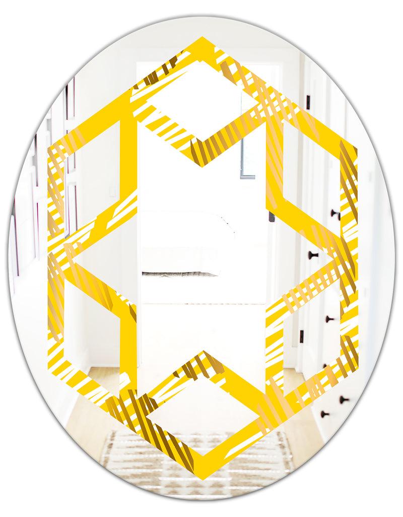 DesignQ Abstract Retro Geometric IV - Modern Round Or Oval Wall Mirror - Hexagon Star