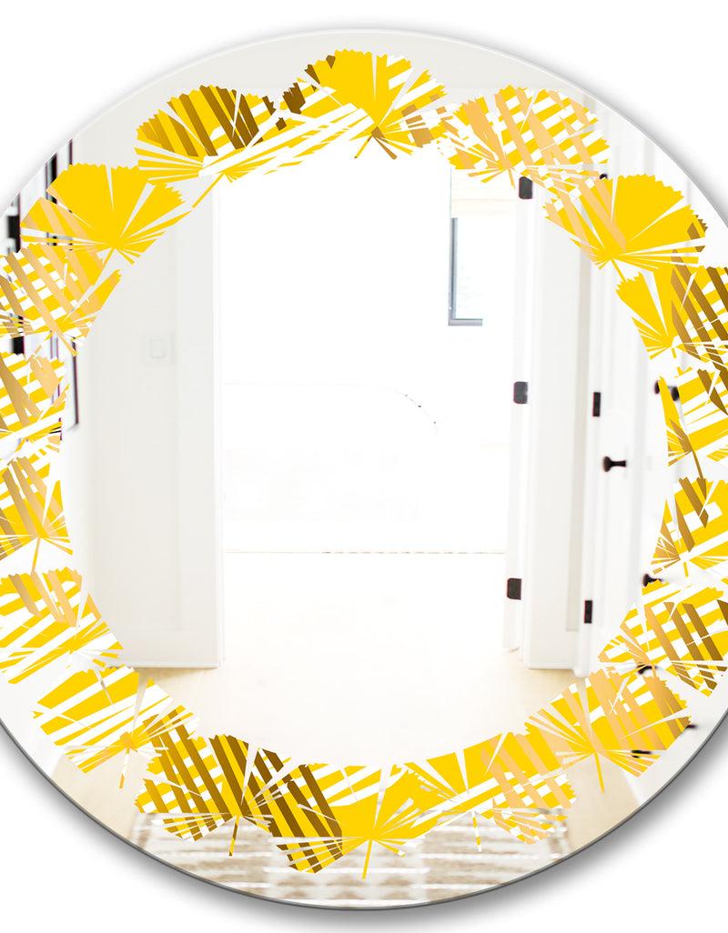DesignQ Abstract Retro Geometric IV - Modern Round Or Oval Wall Mirror - Leaves