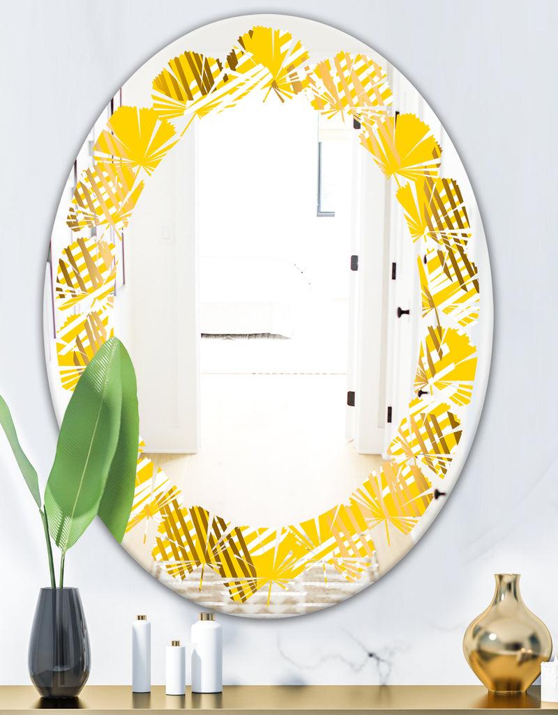 DesignQ Abstract Retro Geometric IV - Modern Round Or Oval Wall Mirror - Leaves