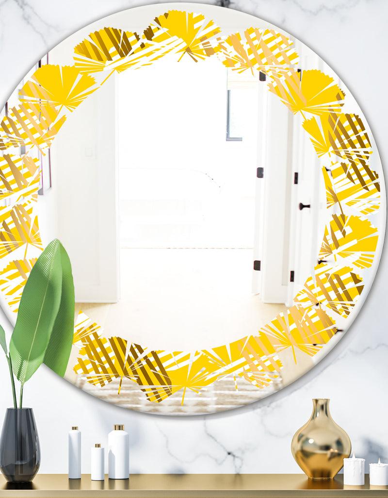 DesignQ Abstract Retro Geometric IV - Modern Round or Oval Wall Mirror - Leaves