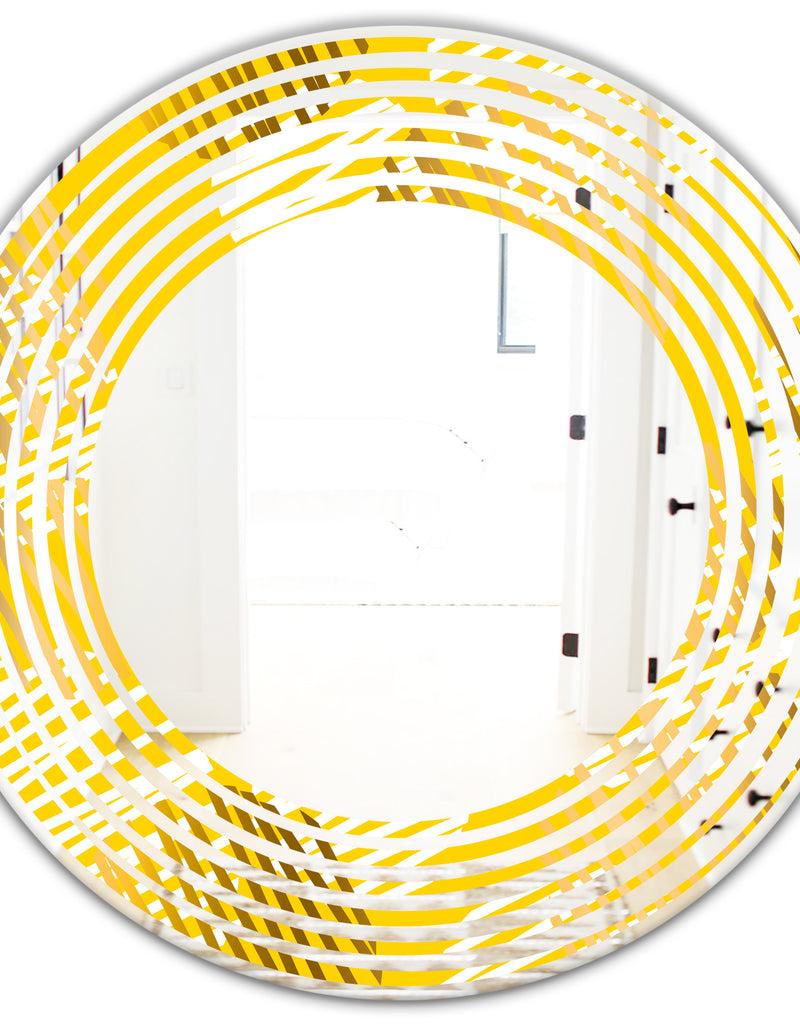 DesignQ Abstract Retro Geometric IV - Modern Round Or Oval Wall Mirror - Wave