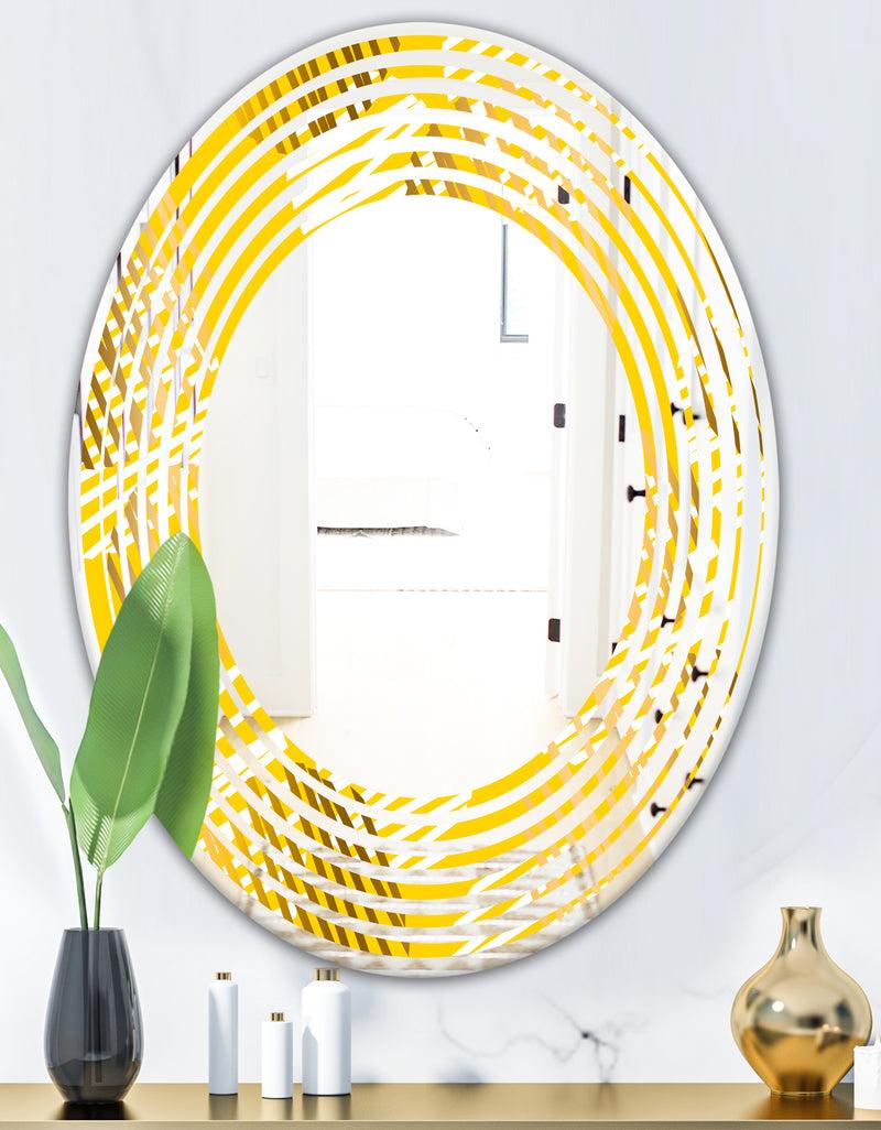 DesignQ Abstract Retro Geometric IV - Modern Round Or Oval Wall Mirror - Wave