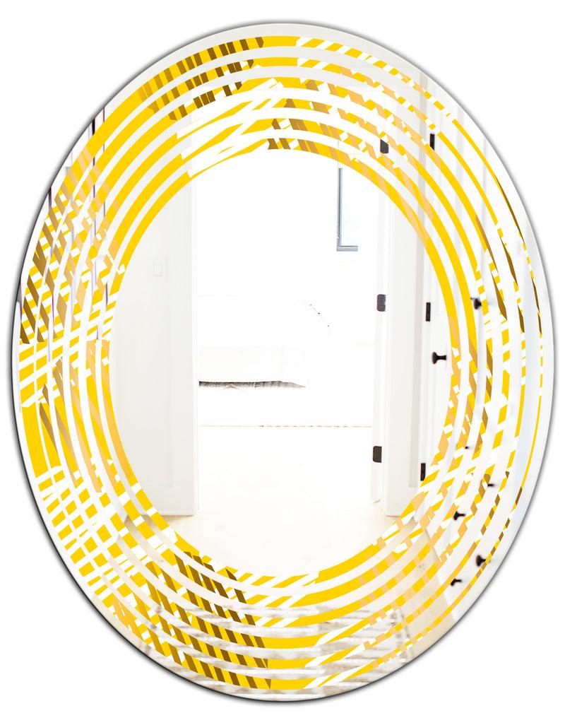 DesignQ Abstract Retro Geometric IV - Modern Round Or Oval Wall Mirror - Wave