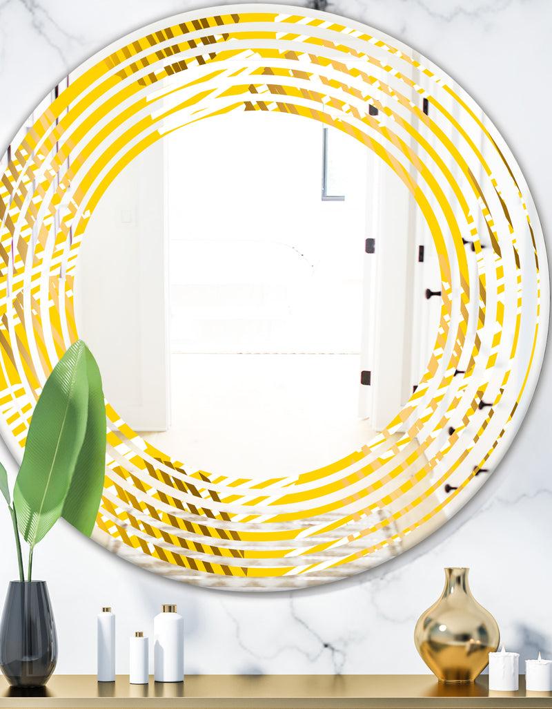 DesignQ Abstract Retro Geometric IV - Modern Round or Oval Wall Mirror - Wave
