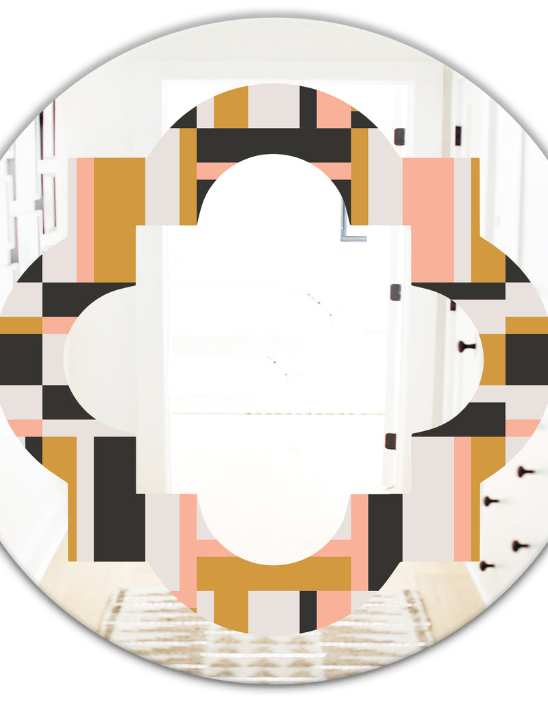 DesignQ Abstract Retro Geometric IX - Modern Round Or Oval Wall Mirror - Quatrefoil