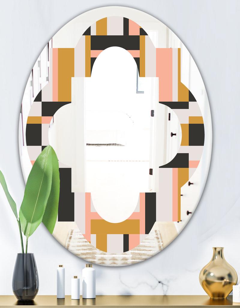 DesignQ Abstract Retro Geometric IX - Modern Round Or Oval Wall Mirror - Quatrefoil