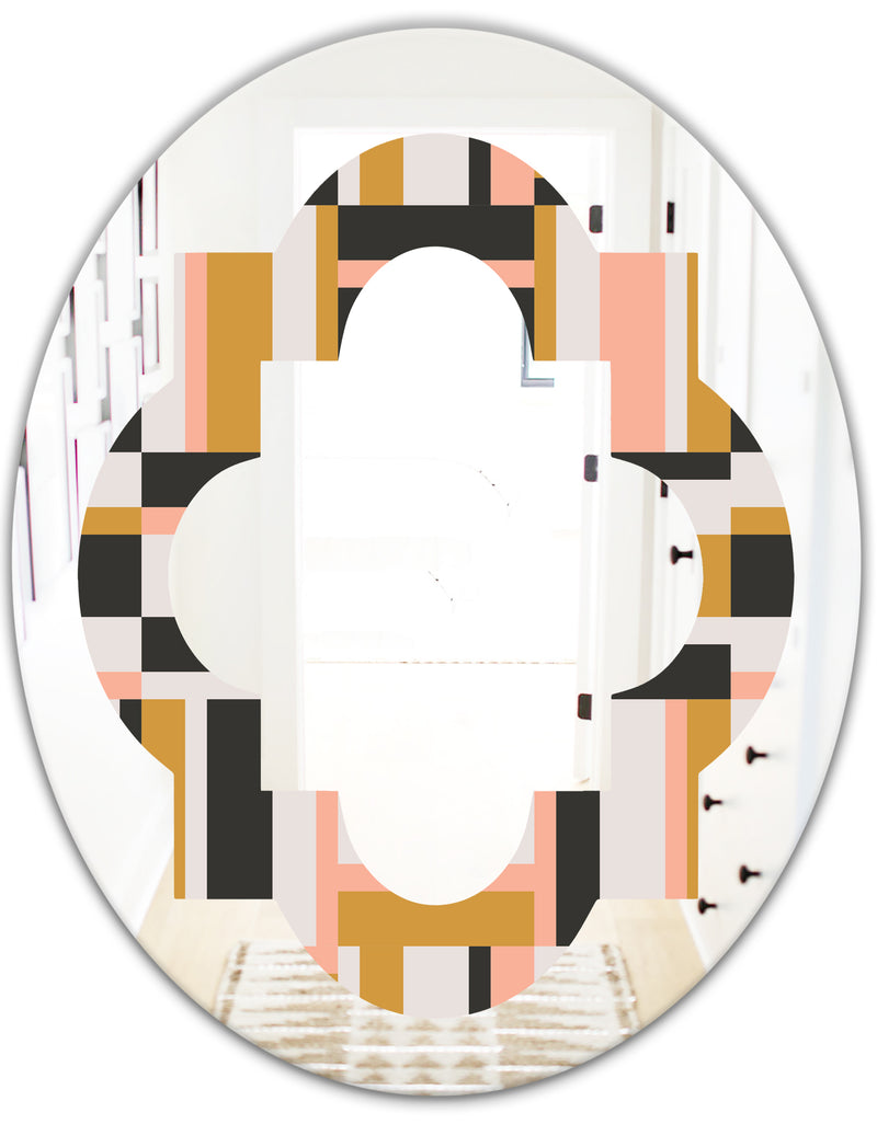 DesignQ Abstract Retro Geometric IX - Modern Round Or Oval Wall Mirror - Quatrefoil