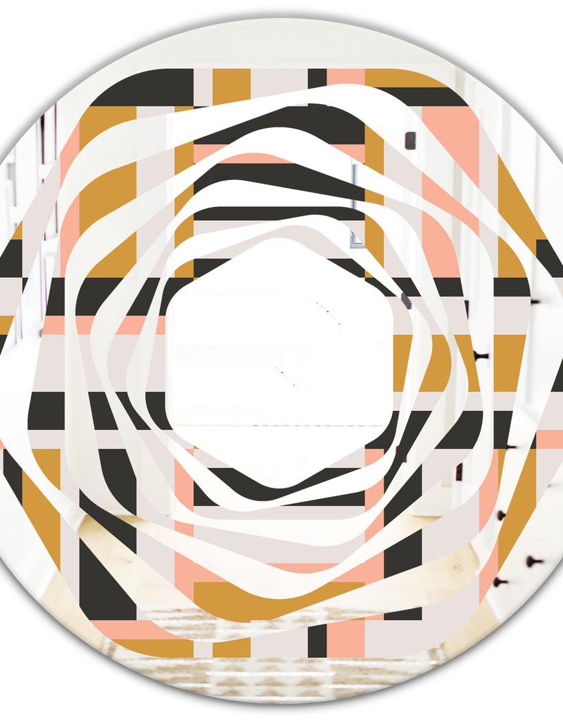 DesignQ Abstract Retro Geometric IX - Modern Round Or Oval Wall Mirror - Whirl