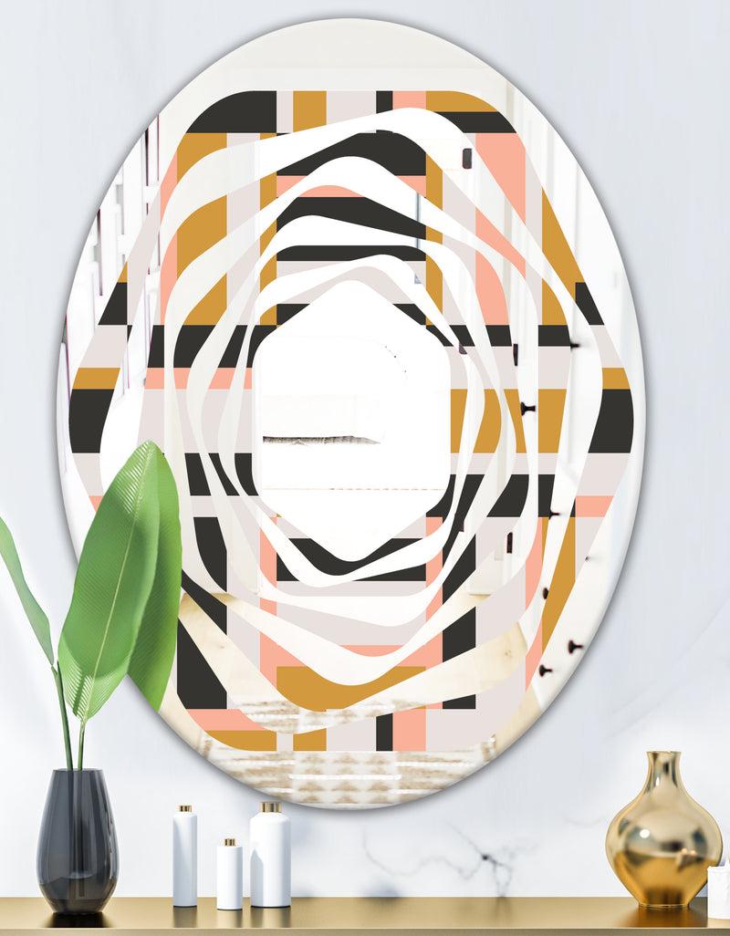 DesignQ Abstract Retro Geometric IX - Modern Round Or Oval Wall Mirror - Whirl