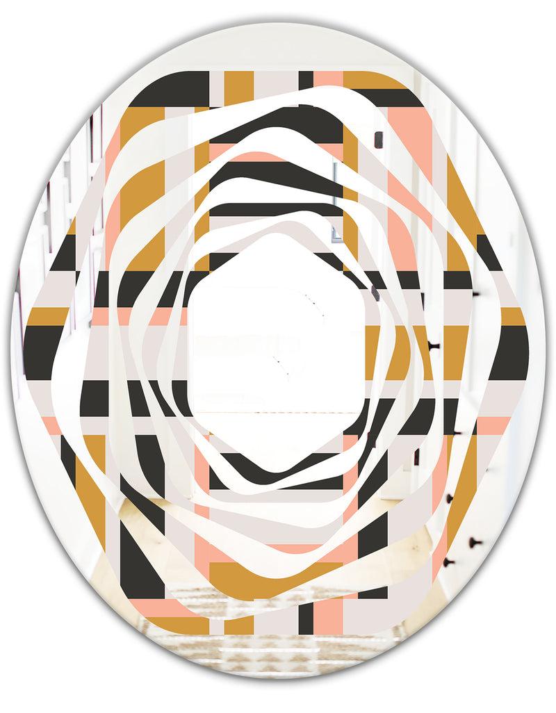 DesignQ Abstract Retro Geometric IX - Modern Round Or Oval Wall Mirror - Whirl