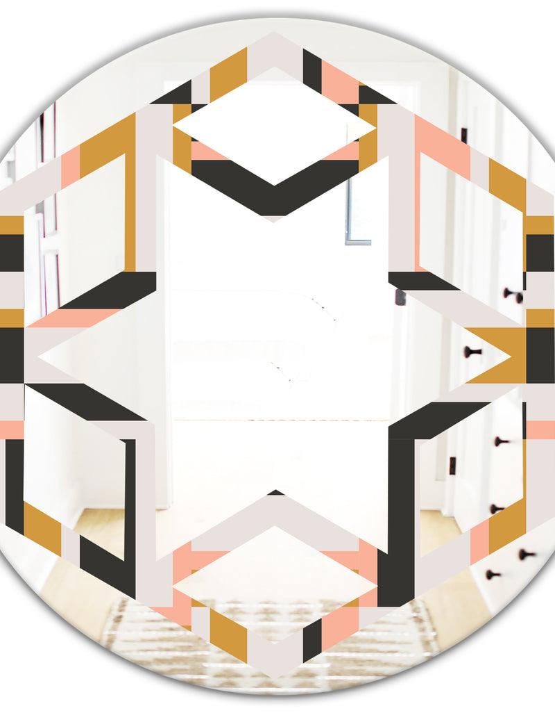 DesignQ Abstract Retro Geometric IX - Modern Round Or Oval Wall Mirror - Hexagon Star