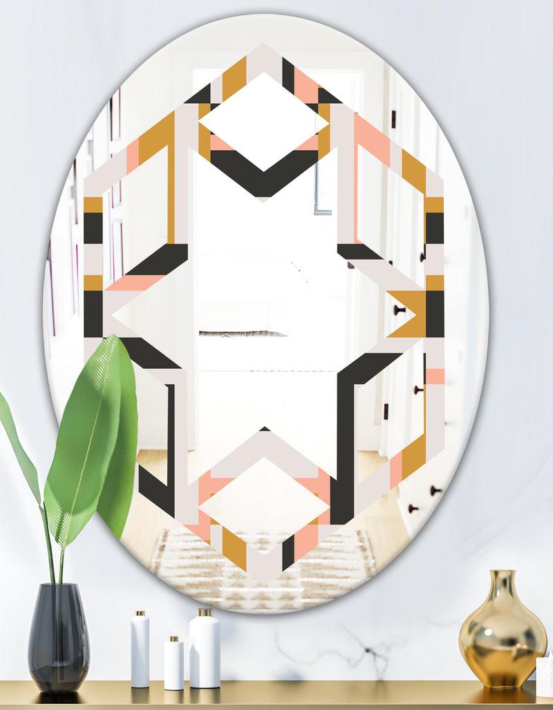 DesignQ Abstract Retro Geometric IX - Modern Round Or Oval Wall Mirror - Hexagon Star