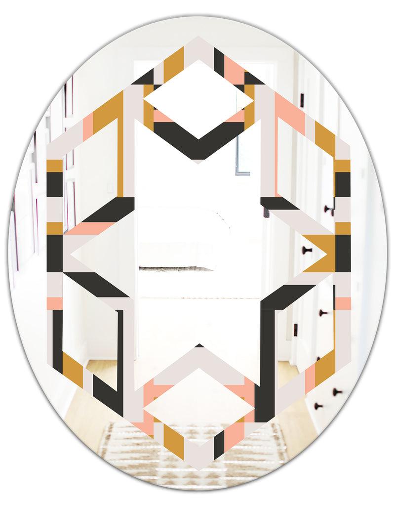 DesignQ Abstract Retro Geometric IX - Modern Round Or Oval Wall Mirror - Hexagon Star