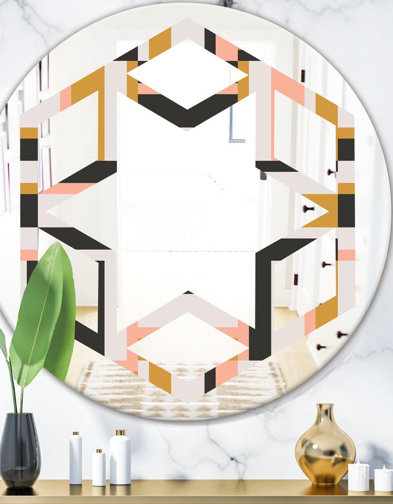 DesignQ Abstract Retro Geometric IX - Modern Round or Oval Wall Mirror - Hexagon Star