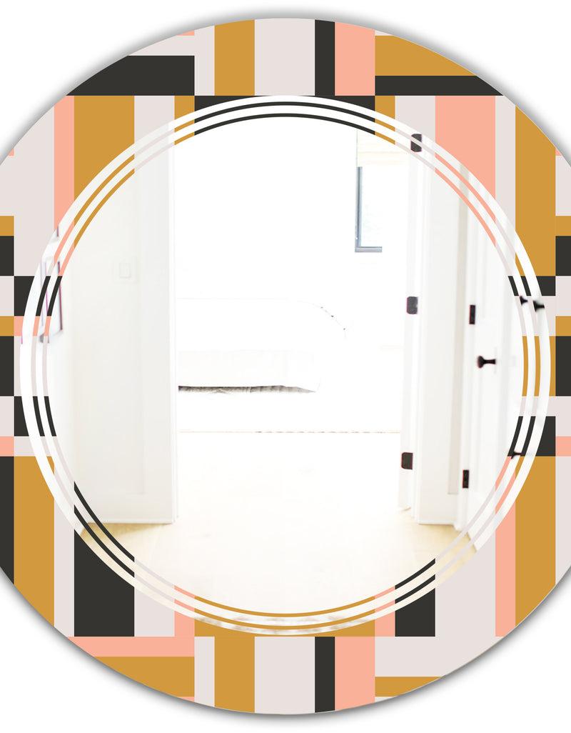 DesignQ Abstract Retro Geometric IX - Modern Round Or Oval Wall Mirror - Triple C