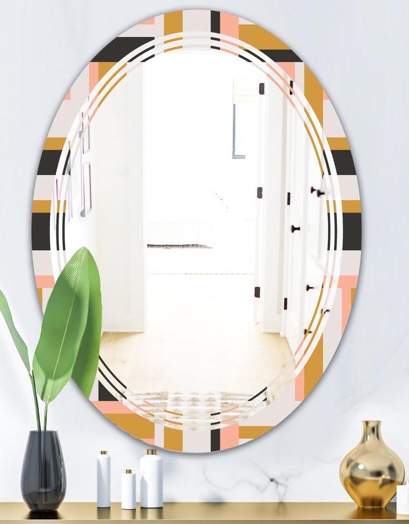 DesignQ Abstract Retro Geometric IX - Modern Round Or Oval Wall Mirror - Triple C