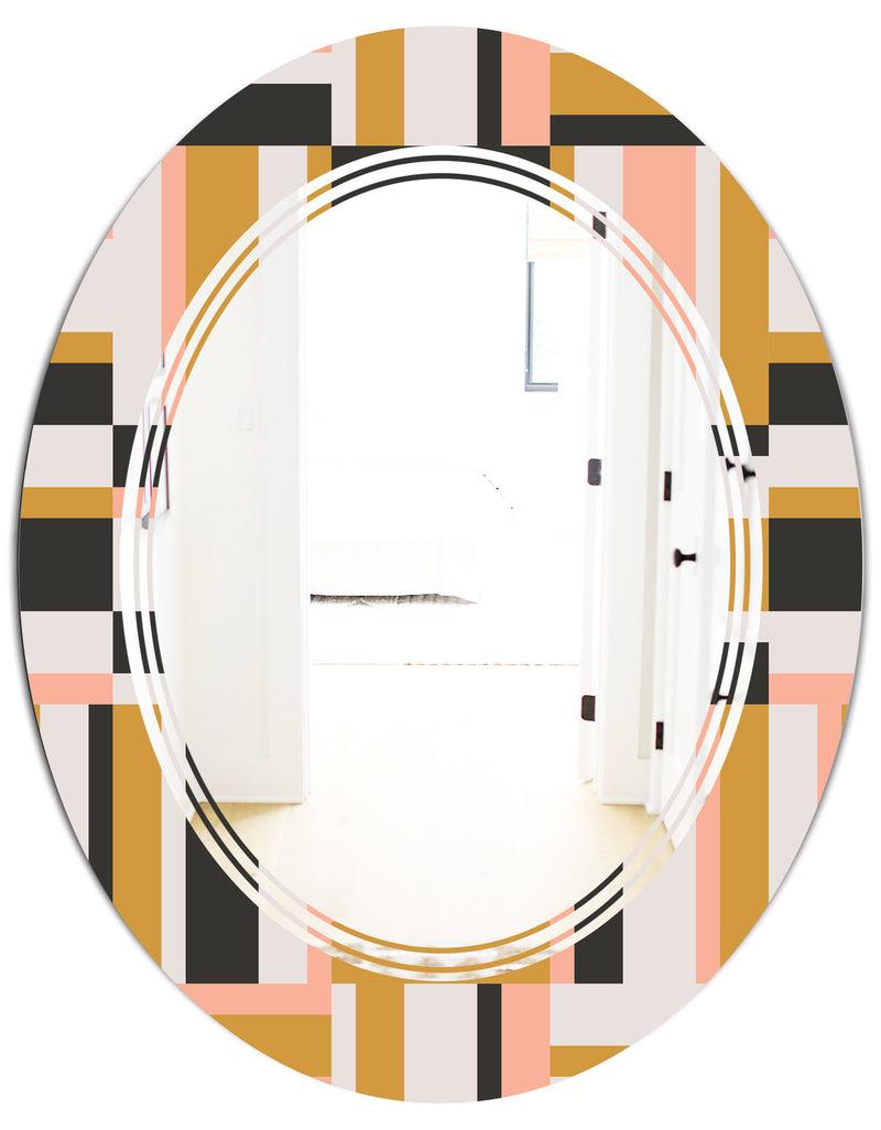 DesignQ Abstract Retro Geometric IX - Modern Round Or Oval Wall Mirror - Triple C