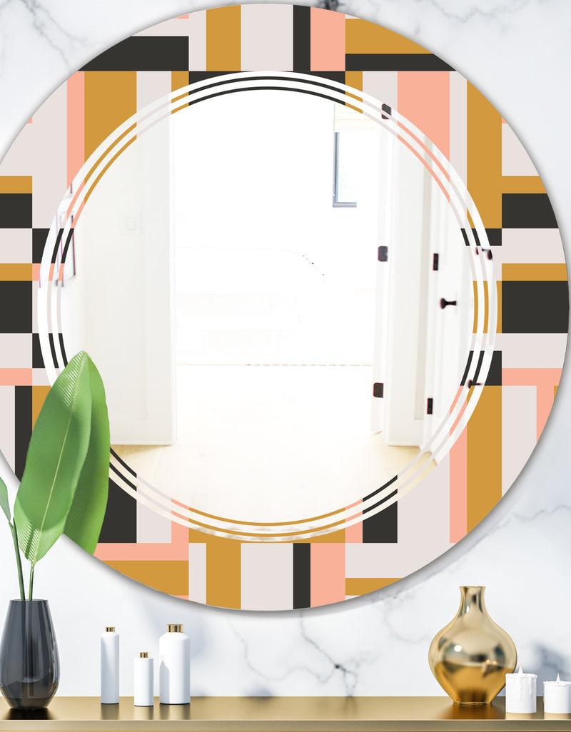 DesignQ Abstract Retro Geometric IX - Modern Round or Oval Wall Mirror - Triple C