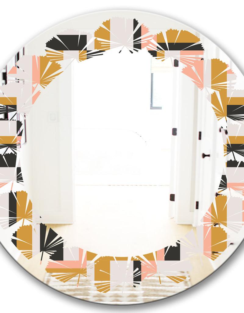 DesignQ Abstract Retro Geometric IX - Modern Round Or Oval Wall Mirror - Leaves