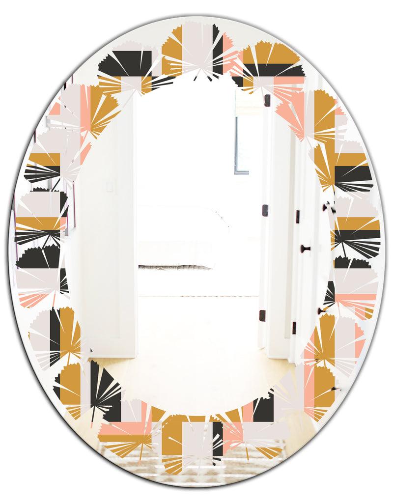 DesignQ Abstract Retro Geometric IX - Modern Round Or Oval Wall Mirror - Leaves