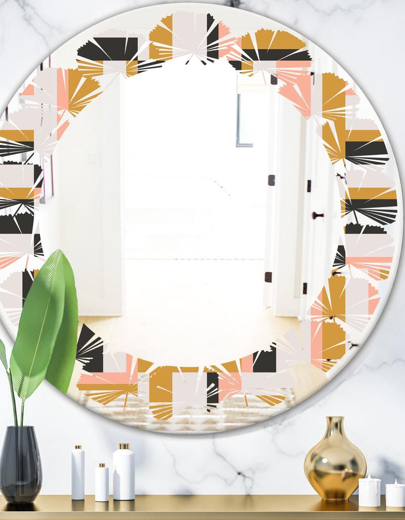 DesignQ Abstract Retro Geometric IX - Modern Round or Oval Wall Mirror - Leaves