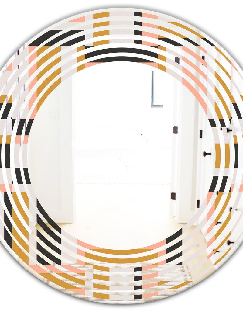 DesignQ Abstract Retro Geometric IX - Modern Round Or Oval Wall Mirror - Wave
