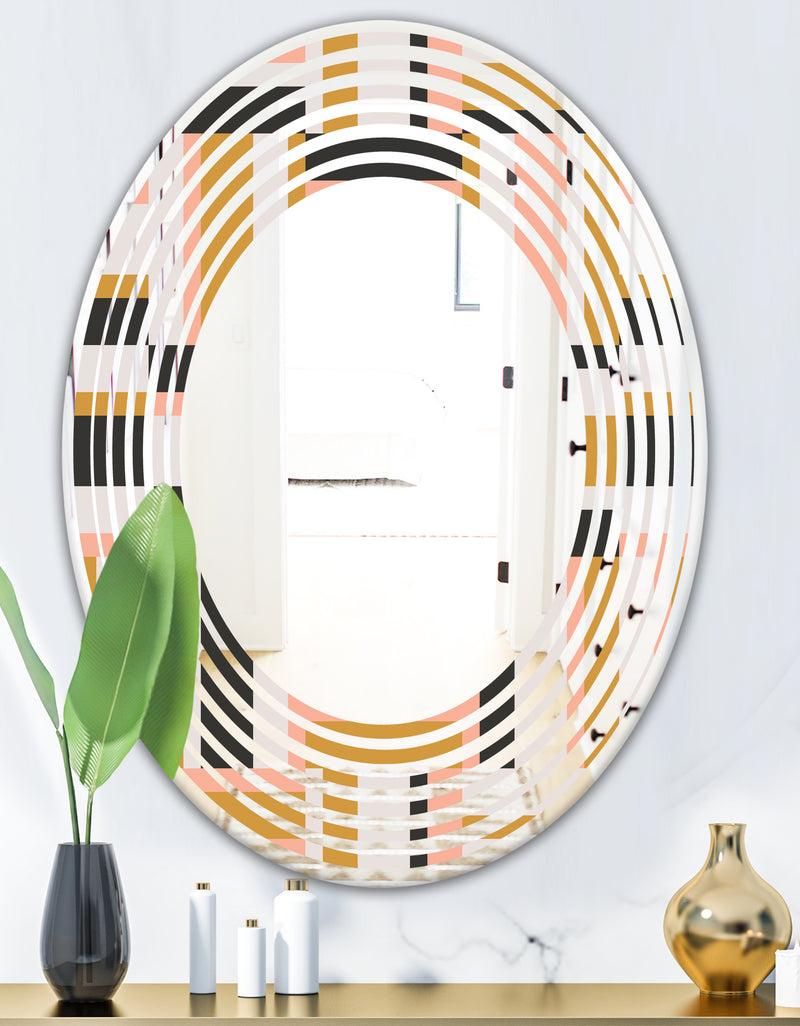 DesignQ Abstract Retro Geometric IX - Modern Round Or Oval Wall Mirror - Wave