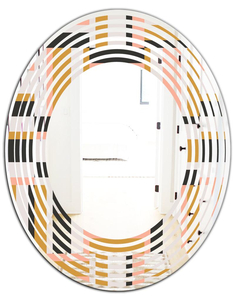 DesignQ Abstract Retro Geometric IX - Modern Round Or Oval Wall Mirror - Wave