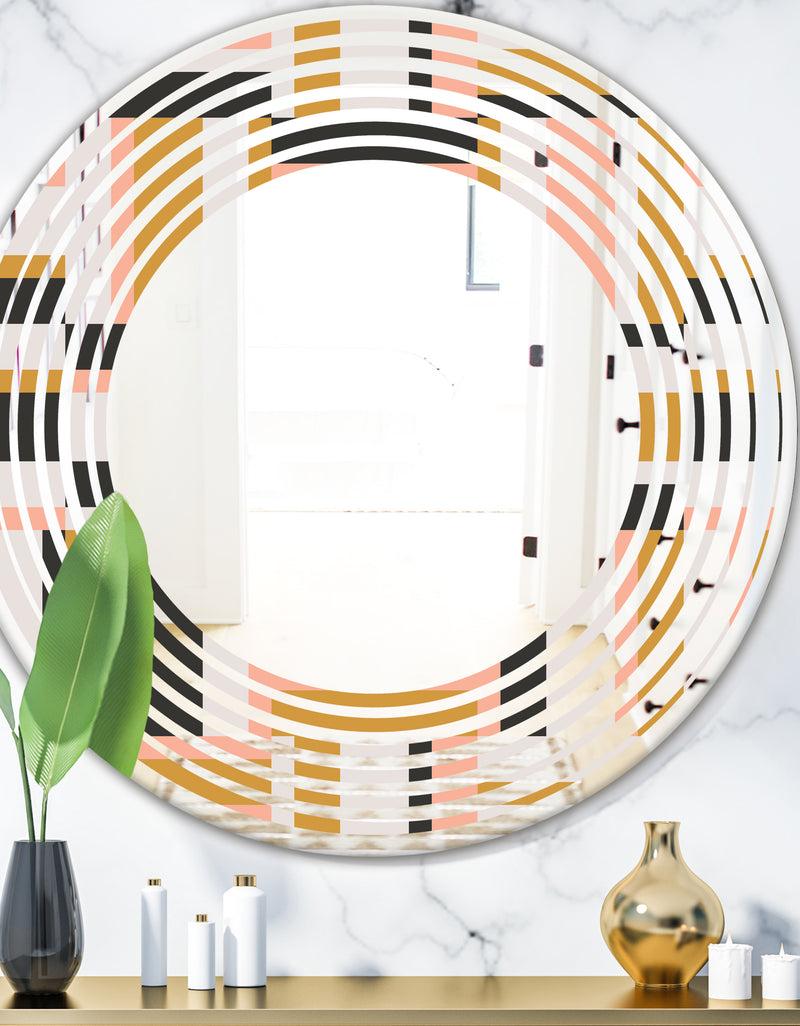 DesignQ Abstract Retro Geometric IX - Modern Round or Oval Wall Mirror - Wave