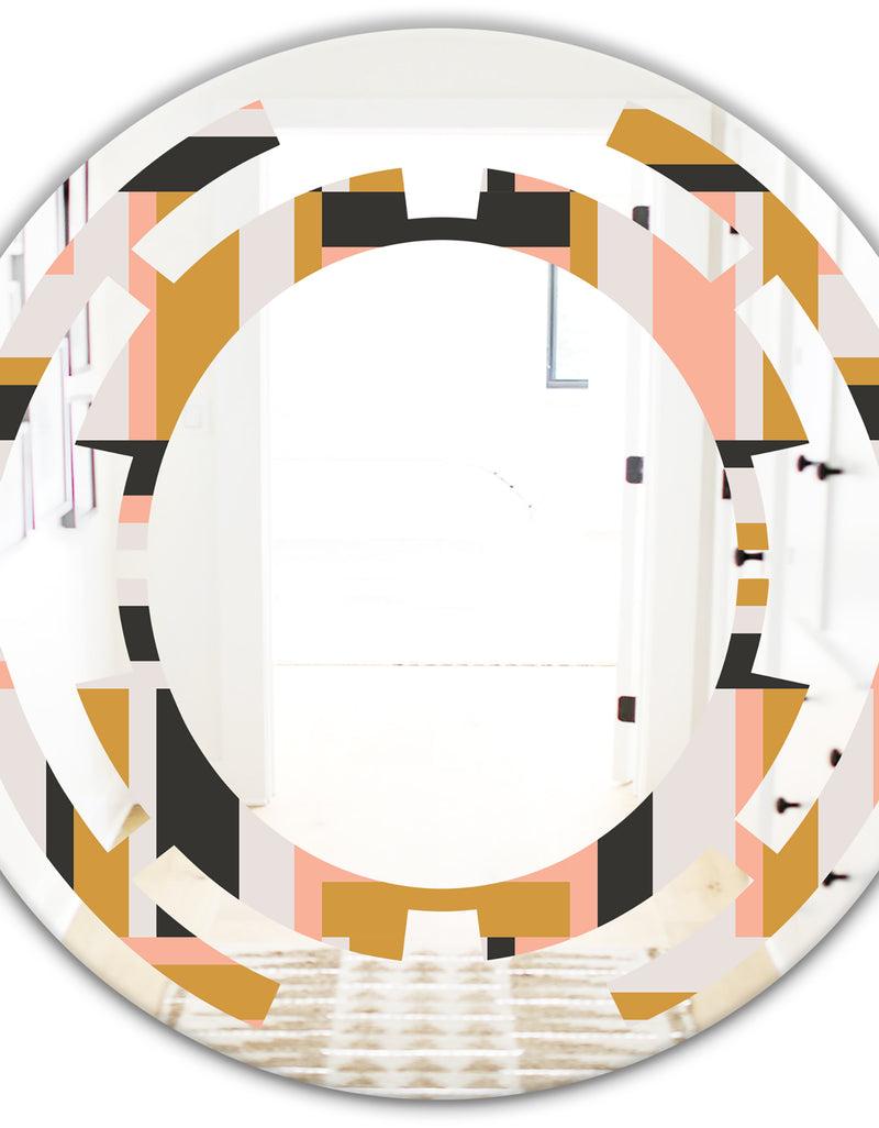 DesignQ Abstract Retro Geometric IX - Modern Round Or Oval Wall Mirror - Space