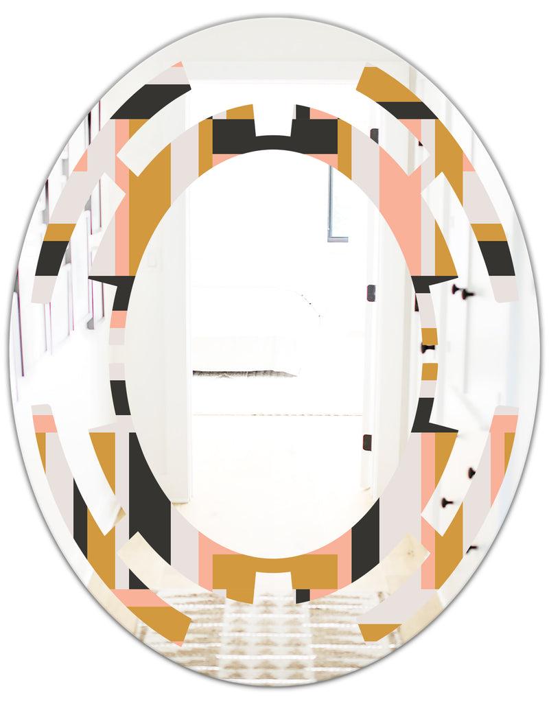 DesignQ Abstract Retro Geometric IX - Modern Round Or Oval Wall Mirror - Space