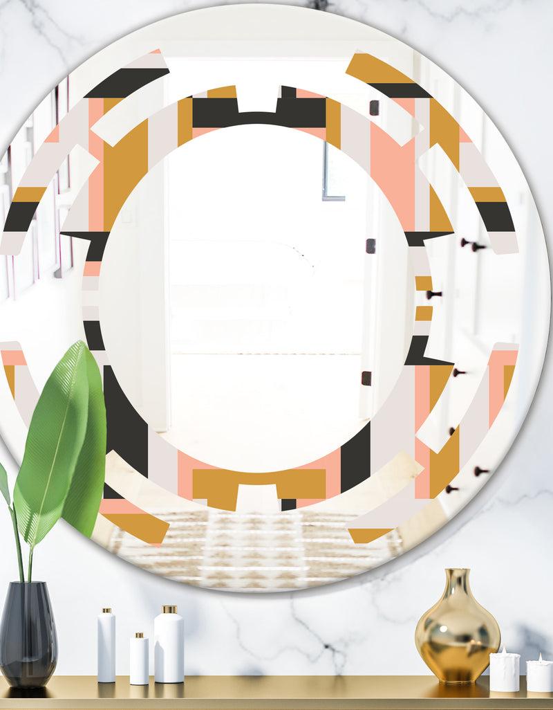 DesignQ Abstract Retro Geometric IX - Modern Round or Oval Wall Mirror - Space