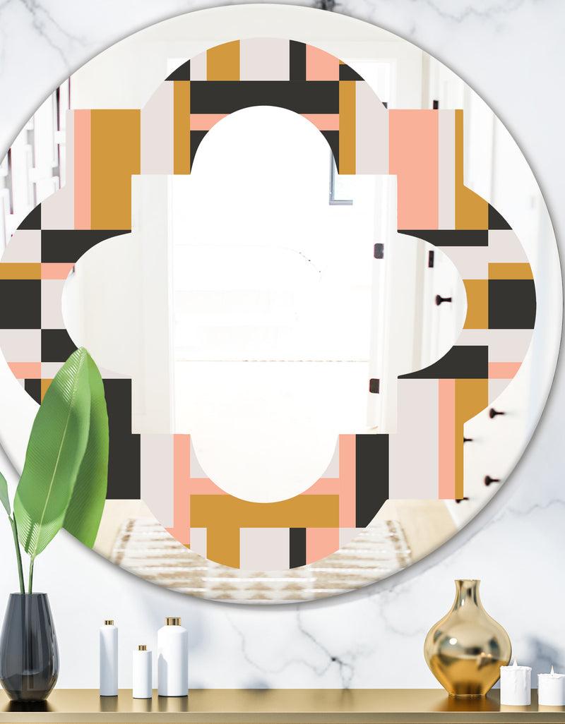 DesignQ Abstract Retro Geometric IX - Modern Round or Oval Wall Mirror - Quatrefoil