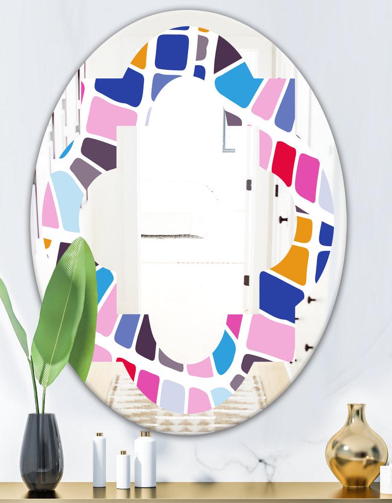 DesignQ Abstract Retro Geometric Pattern I - Modern Round Or Oval Wall Mirror - Quatrefoil