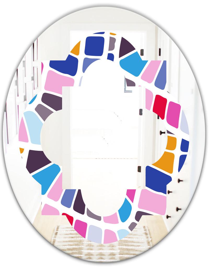DesignQ Abstract Retro Geometric Pattern I - Modern Round Or Oval Wall Mirror - Quatrefoil