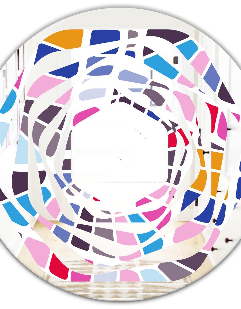 DesignQ Abstract Retro Geometric Pattern I - Modern Round Or Oval Wall Mirror - Whirl