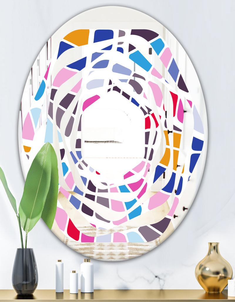 DesignQ Abstract Retro Geometric Pattern I - Modern Round Or Oval Wall Mirror - Whirl