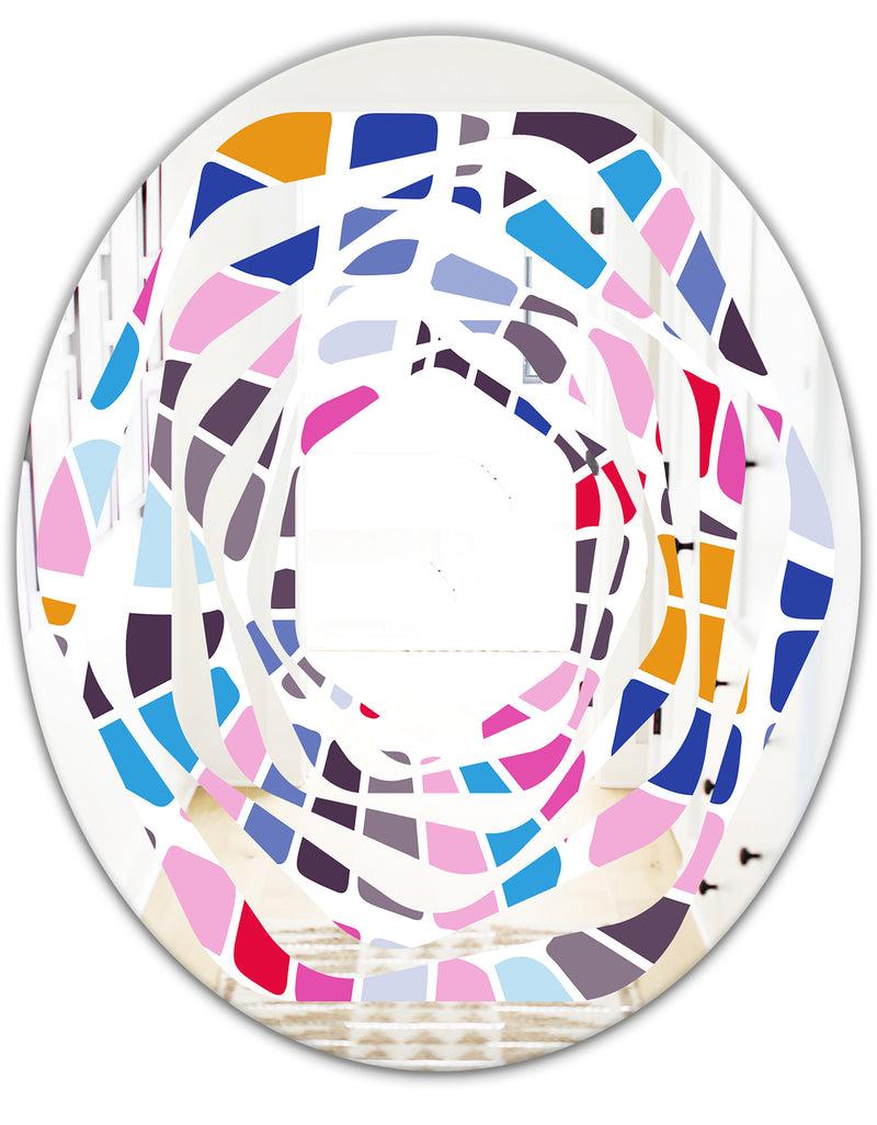 DesignQ Abstract Retro Geometric Pattern I - Modern Round Or Oval Wall Mirror - Whirl