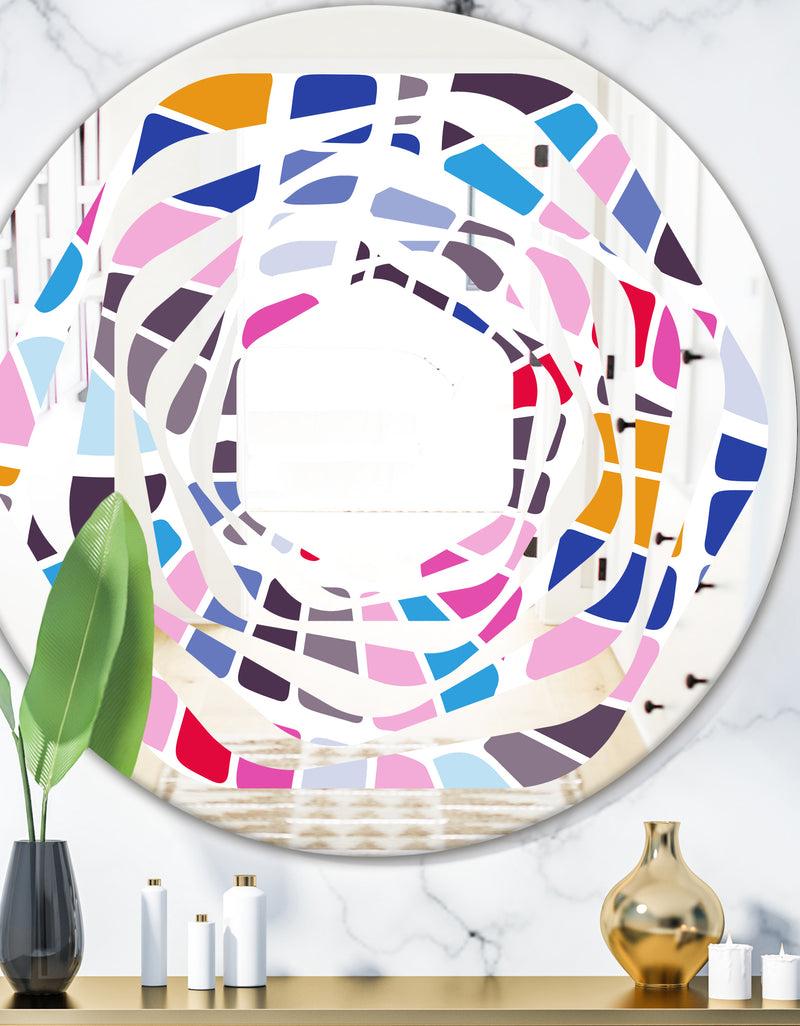 DesignQ Abstract Retro Geometric Pattern I - Modern Round or Oval Wall Mirror - Whirl