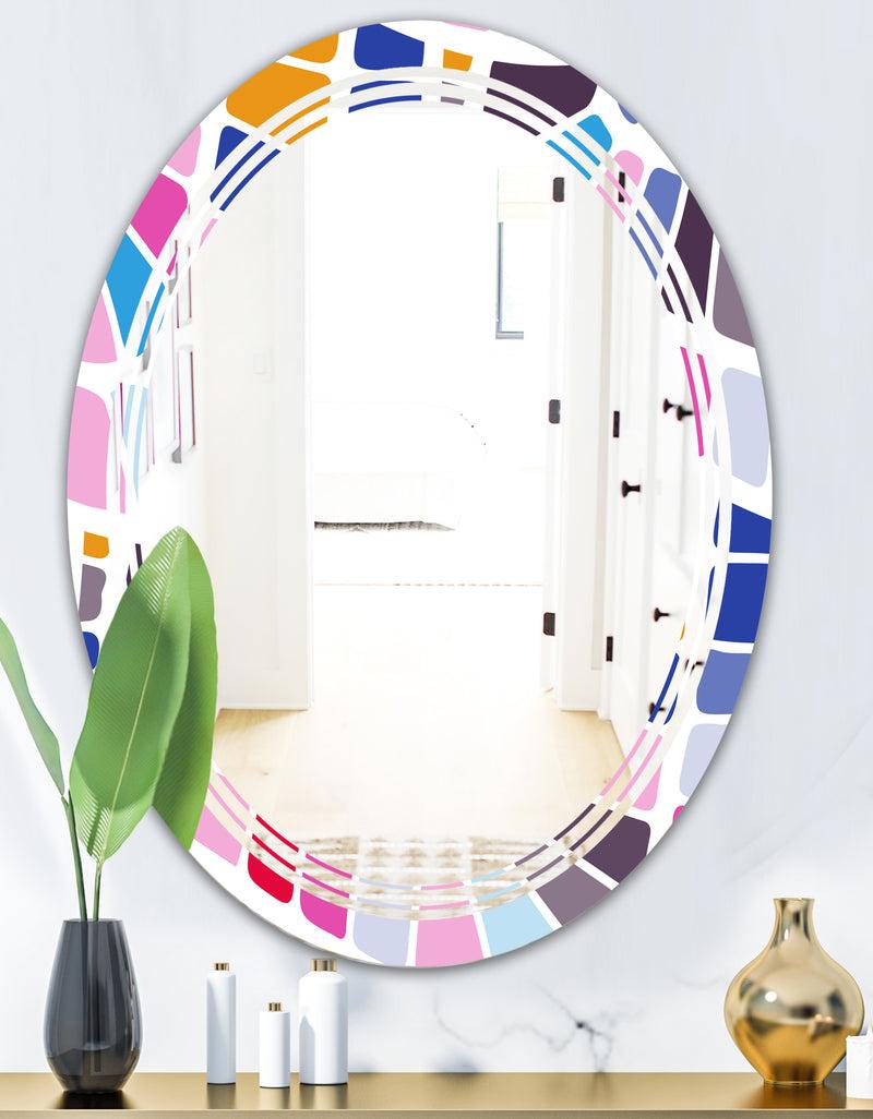 DesignQ Abstract Retro Geometric Pattern I - Modern Round Or Oval Wall Mirror - Triple C