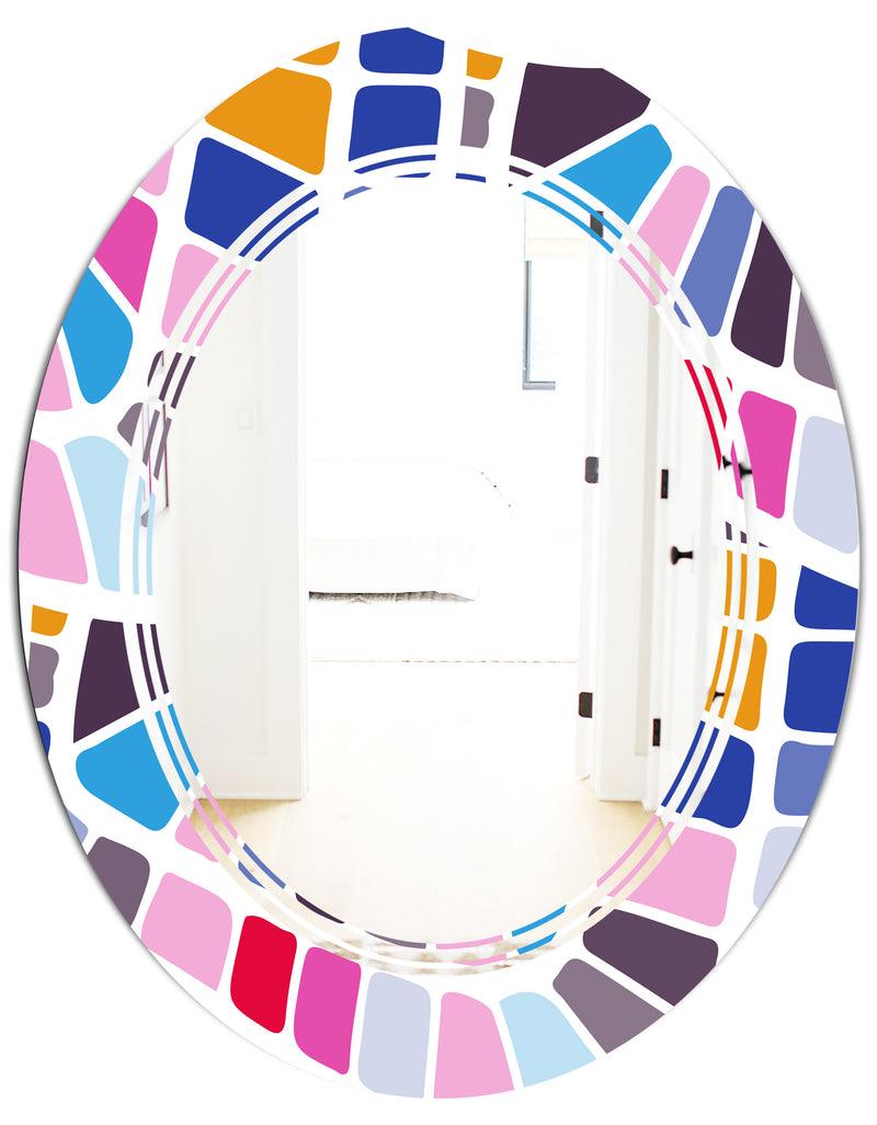 DesignQ Abstract Retro Geometric Pattern I - Modern Round Or Oval Wall Mirror - Triple C