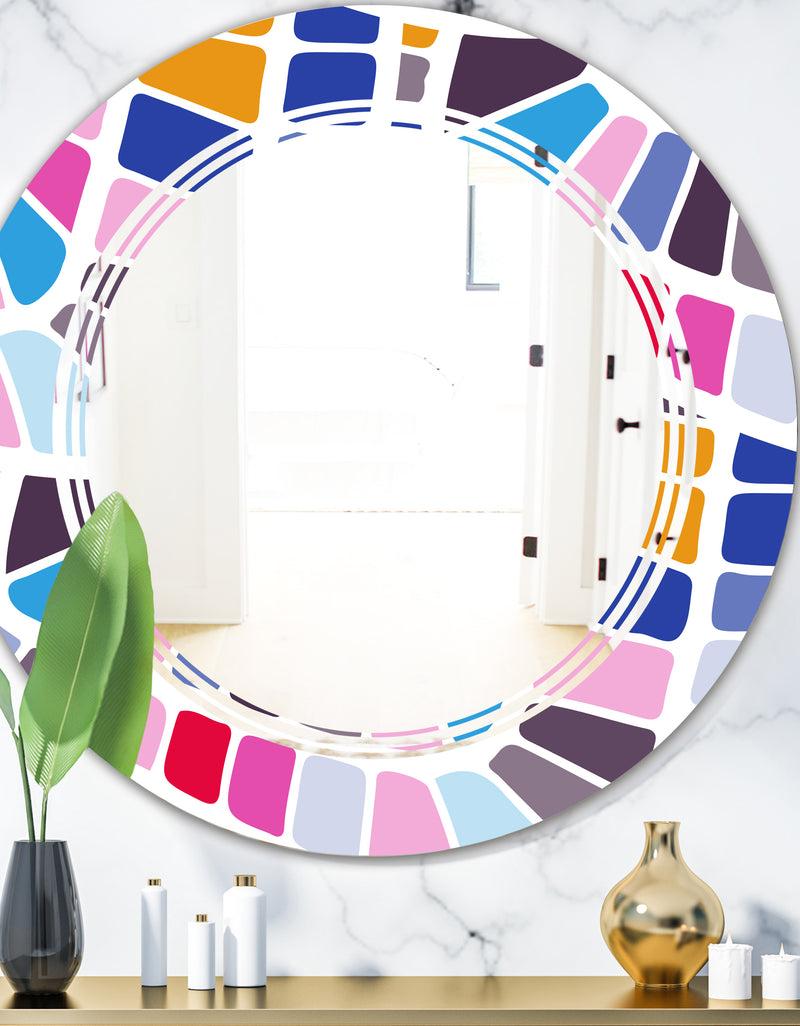 DesignQ Abstract Retro Geometric Pattern I - Modern Round or Oval Wall Mirror - Triple C