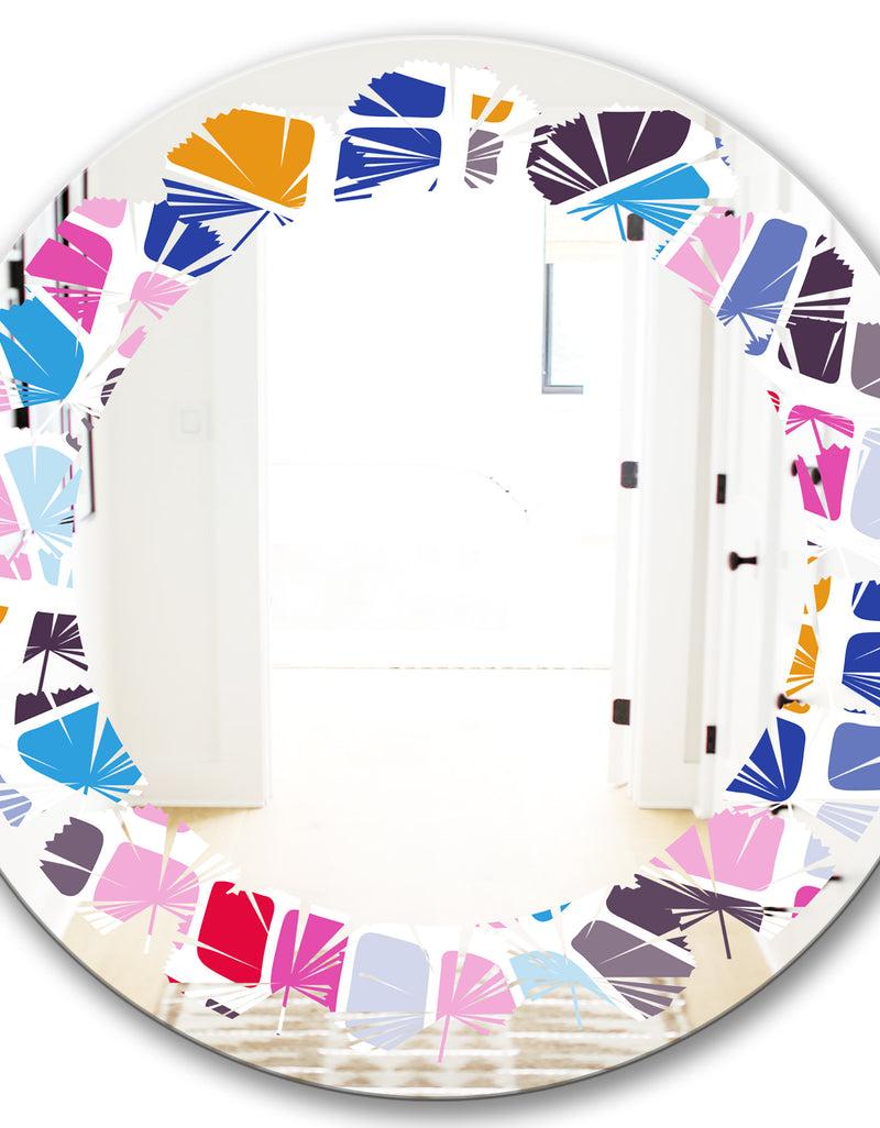 DesignQ Abstract Retro Geometric Pattern I - Modern Round Or Oval Wall Mirror - Leaves