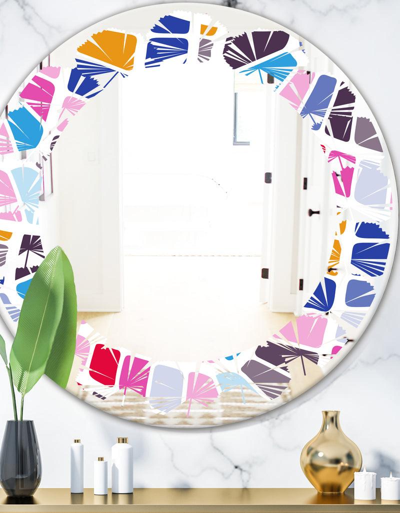 DesignQ Abstract Retro Geometric Pattern I - Modern Round or Oval Wall Mirror - Leaves