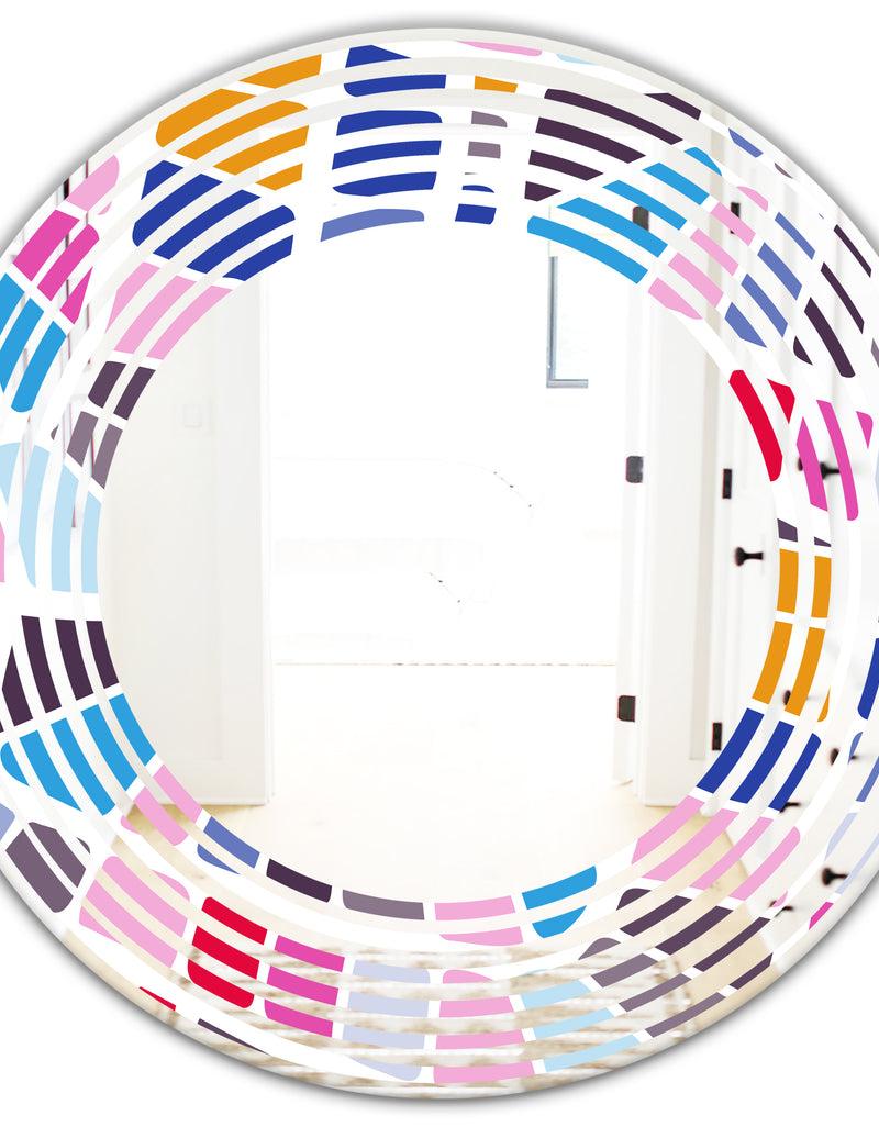 DesignQ Abstract Retro Geometric Pattern I - Modern Round Or Oval Wall Mirror - Wave