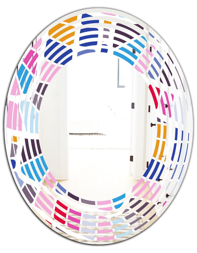 DesignQ Abstract Retro Geometric Pattern I - Modern Round Or Oval Wall Mirror - Wave